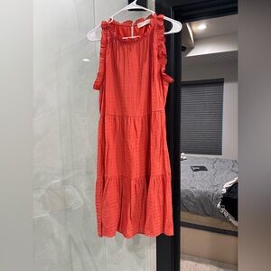 Ruffle-Sleeve Tiered Maxi Dress in Coral